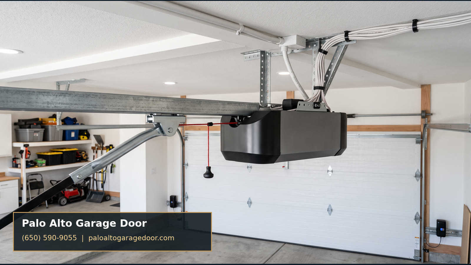 Technician calibrating a garage door opener